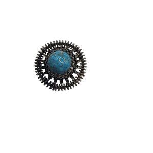 VTG Brooch Silver Tone Turquoise Stone Native Art Point Boho Chic Statement Pin